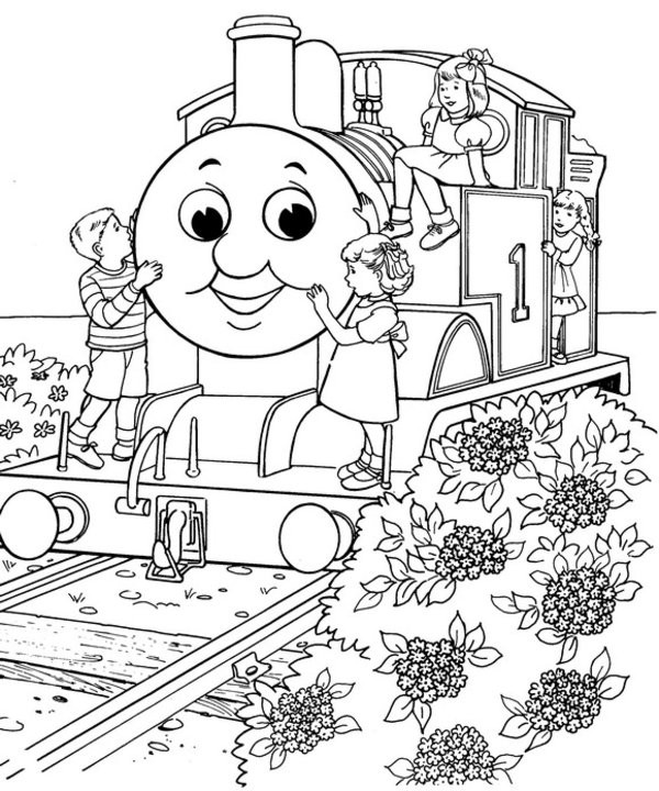 Dzieci podziwiają lokomotywę