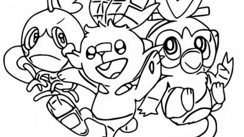 Kolorowanka z Postaciami Pokemon - Sobble, Scorbunny i Grookey