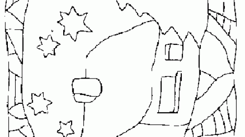 Zimowa Chatka z Gwiazdami - Kolorowanka do Druku